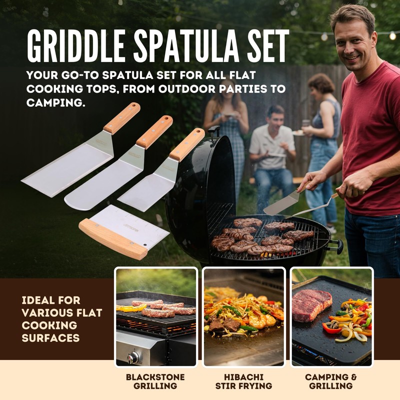 Premium Stainless Steel Metal Spatula Set – Teppanyaki Griddle Spatula