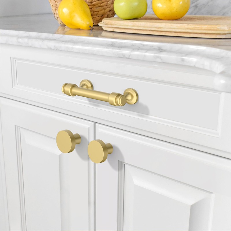 Amerdeco 10 Pack Brushed Gold Cabinet Pulls 3 Inch Hole