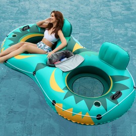 Jasonwell Inflatable River Tube Float - 2 Person Heavy Duty River Float Pool Floats with Removable Cooler Lake Water Tubes for Floating River Raft Lounge Floatie with 2 Cup Holders for Adults (Green)
