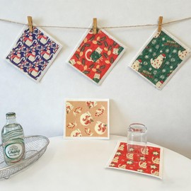 Reusable Kitchen Dish Towels 6 Pack Swedish Dishcloths Natural Cotton Washable Household Dining Room Cleaning Sponges Super Absorbent Dish Rags (Christmas Cat)