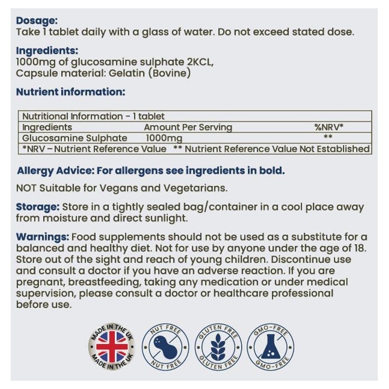 Glucosamine Sulphate 2KCl 1000mg 60 Capsules Joint Health Support