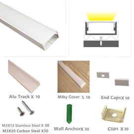 THMOOTHER 10-Pack 3.28FT LED Strip U Channel Diffuser Fitted for Hue Plus, Surface Mounted Tape Light Aluminum Track with Flat Milky Cover, Low Profile Designed for 0.63'' Wide Ribbon (10, 3.28FT)