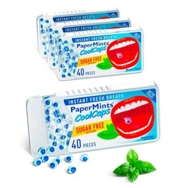 PaperMints CoolCaps - Instant Fresh Breath Mints Sugar-Free 4 Pack - 160 capsules. Chronic Bad Breath Treatment for Adults, Peppermint Fresh Breath Freshener Pearls Halitosis Treatment Dry Mouth