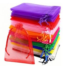 100 Pcs Colorful Transparent Organza Gift Bags, Wedding Jewelry Bags - Clear Mesh Pouches for wedding party games,small and lightweight, jewelry,organza bags(10x15 CM)