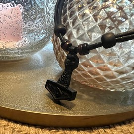 HANA LIMA® Thor's Hammer / Mjölnir Pendant Necklace, Carved Wood Pendant with Leather Cord