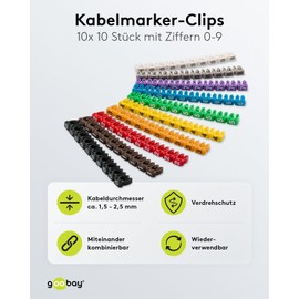 Goobay 72513 Digits 0–9 Cable Marker Clip for Cable Diameters up to 2.5mm, Pack of 100
