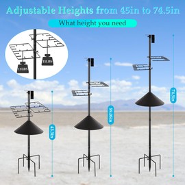 Liitrton 74.5" Bird Feeder Pole Stand, Adjustbale Shepherds Hooks for Outdoors with Rectangular Hook, 4 Prongs Base, Squirrel Proof Bird Feeder Poles for Hanging Wind Chimes, Hummingbirds, Lanterns