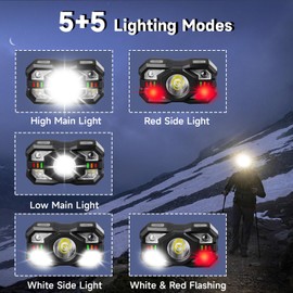 Baitool 3 Pack Rechargeable Headlamp,Ultra Bright Waterproof LED Head Lamps Motion Sensor with Red Light,5+5 Modes Head Lights for Camping Reading Fishing Hiking