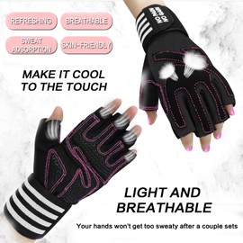 Weight Lifting Gloves for Women Gym Workout with Wrist Support,Padded Half Finger Gloves for Fitness Exercise (Black-Pink, X-Small)