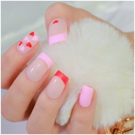 GALSPRO Short Press on Nails - Set of 24 Fake Nails with Designs in 12 Different Sizes for Perfect Fit, Cute False Nails Kit for Women with 0.07oz Nail Glue (CUPID'S KISS SQUARE SHAPE, Short)