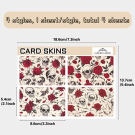 CREATCABIN 4Pcs Credit Card Skin Debit Card Sticker Skull Rose Personalizing Credit Card Decor Slim Waterproof Removable Bank Card Protecting Rfid Blocking Sticker for Credit Card Holders 3.3x2.1in