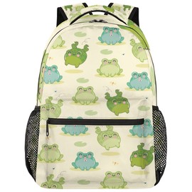 Kaifanee Frog Backpack, Cartoon Frog Print Backpack for Women, 16 Inches Frog Bag Waterproof Travel Boys Girls Laptop Backpack Gift for Frog Lovers Book Bag