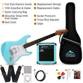 EASTROCK Electric Guitar 39 inch Full Beginner Starter kit Full Size with 10w Amp, Package All Accessories, Strings, Picks, Tremolo Bar, Strap, and Case Bag(Macaron blue)