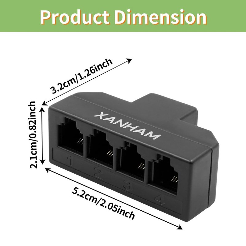 XANHAM RJ11 Cable 4 Way Splitter 6P4C Connector Phone Line