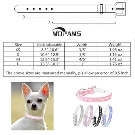 WDPAWS Rhinestones Cat Dog Collar Bling Diamond with Shiny Buckle Double Layer PU Leather for Cats Kitten Small Medium Dogs (Pink 1, S)
