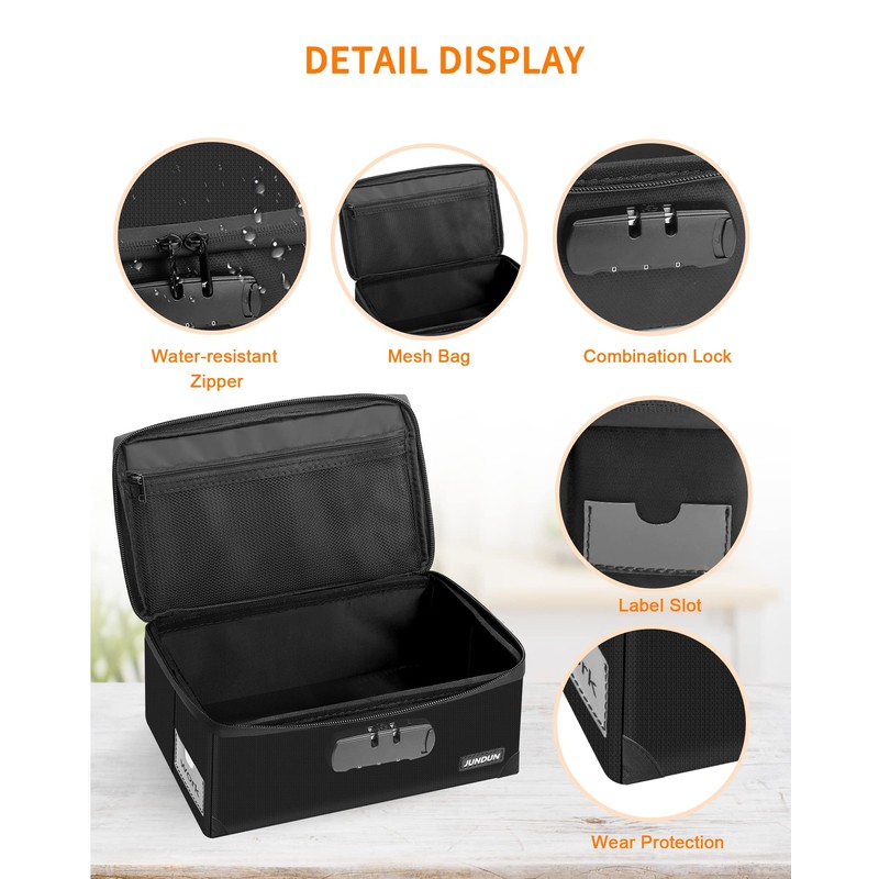 JUNDUN Index Card Box with Lock,Collapsible Fireproof Index Card Holder