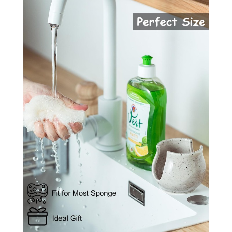 Zoeeker Sponge Holder for Kitchen Sink, Ceramic Dish Sponge Drying