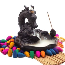 Dragon Incense Burner Ceramic Backflow Handcraft Incense Holder with 45 Incense Cone and 50 Incense Sticks