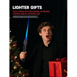 Bright Fire Torch Lighter Butane Refillable, Long Jet Flame Butane Lighter with Long Handle, Adjustable Windproof Lighters for Cooking Fireplace Camping BBQ Lighters Gift for Man (Without Fuel) Black