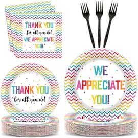 Thank You Party Plates Napkins We Appreciate You Tableware Teacher Appreciation Dinnerware Be Thankful to Teacher Doctor Staff Disposable Plates Fork for Congratulations Graduate Party Supply Serve 24