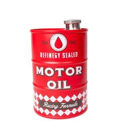 Mad Man Retro Motor Oil Drum Hip Flask Unique Novelty Stainless Steel Flask - Fun & Discreet Container for Liquor, Spirits, Beverages - Red (5.75" H x 3.8" W x 3.8" D)