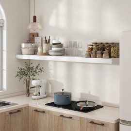 FLYJOE 12 Inch Deep Floating Shelves for Wall | 72W x 12D Floating Shelves Set of 1 | Rustic White Long Floating Shelves for Living Room Bathroom Laundry Room Bedroom Kitchen Home Office