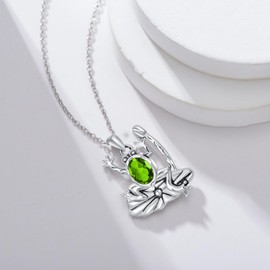 Plesitep Birthstone Frog Necklace for Women 925 Sterling Silver Crystal Frog Pendant Austria August Birthstone Necklace Jewelry for Mom Wife