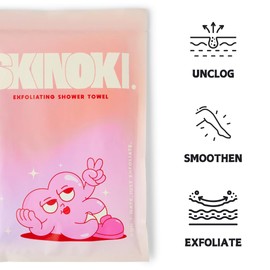 SKINOKI - Exfoliating Shower Towel | Face & Body Scrub Towel | Japanese Hexagon Fibers | Dual-Sided | Reveals Softer Skin | Silver-Infused for Odor Control | Extra Long exfoliating Towel
