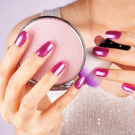 DANNI & TONI Semi Cured Gel Nail Strips Bright Pink Magenta Mirror Gel Nail Wraps 28 Stickers (Cosmic Bloom)