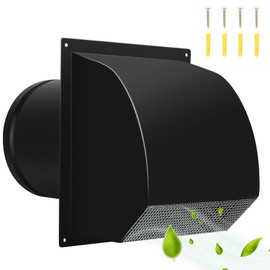 8 Inch Hooded Wall Vent with Screen& Damper,Arc-Shaped Wall Exhaust Vent Cover Cap Suit for Residential Housing,Kitchen Rangeand Outside Air Exhaust,Black