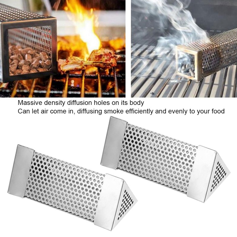 2Pcs BBQ Grill Smoker Tube Mesh Tube Pellets Smoke Box