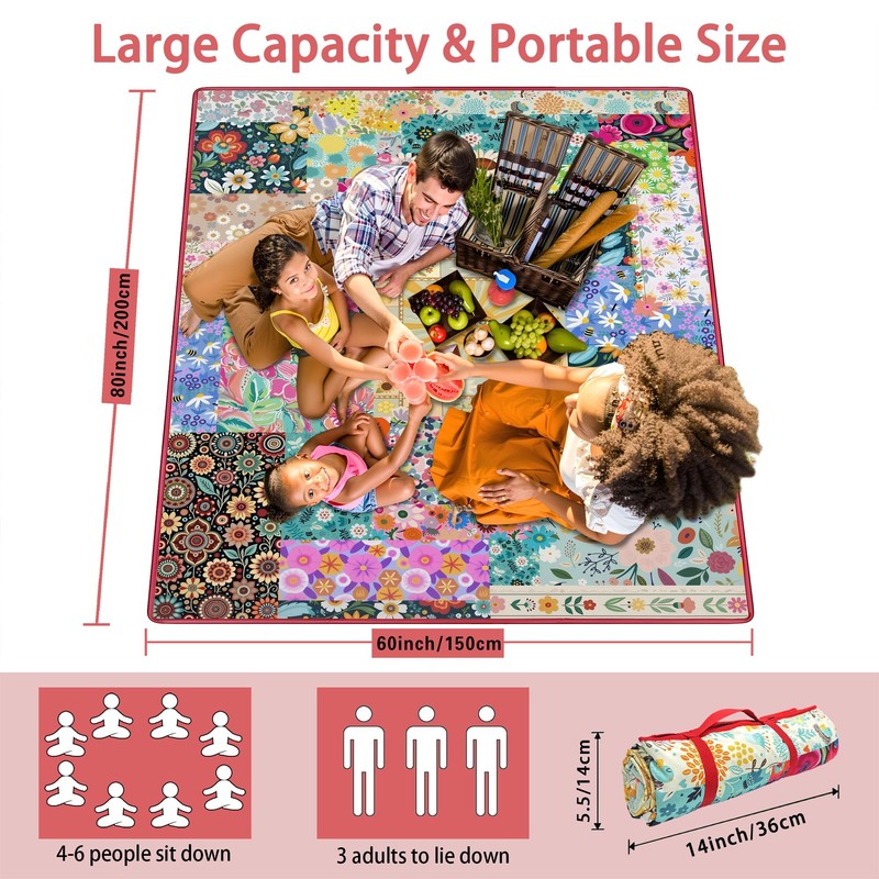 Supfitness Extra Large Picnic Blankets Waterproof Foldable (60 "x 80")