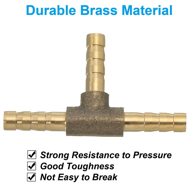 PATIKIL 3/16" Brass Tee Hose Barb Fitting, 3 Ways Union