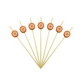 200 Pcs Colorful Cocktail Picks, 4.7 Inch Colorful Fruit Sticks, Disposable Bamboo Toothpicks for Birthday Hawaii Theme Party Supplies (Orange)