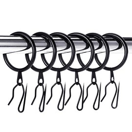 30 Anillos de Cortina y 30 Ganchos de Cortina 30 mm de diámetro para Ventanas, Puertas o Cortinas de Ducha, Color Negro