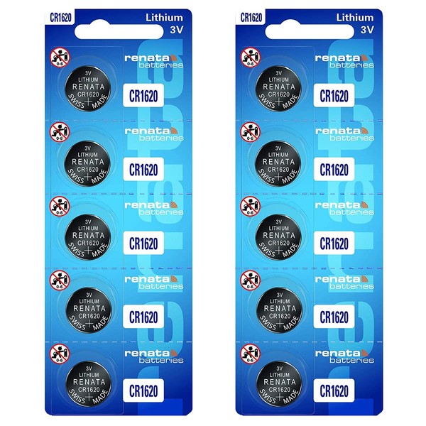 Renata CR1620 Batteries - 3V Lithium Coin Cell 1620 Battery (10 Count)