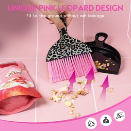 THINKLEARN 2PCS Mini Dustpan and Brush Set, Small Broom and Dustpan Set with Pink Leopard Print Design, Hand Broom Whisk Broom and Dust Pan for Cleaning Desk, Home, Cars, Pets, Kids