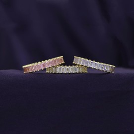 AFFY Set of 3 Pastel Rainbow Baguette Band Ring Anniversary Eternity Band Cubic Zirconia Crystal Wedding Cocktail Fashion Luxury Jewelry for Women