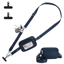 RDGDFONG Clip and Go Strap for Phone with Wallet Crossbody, Phone Lanyard Detachable - Adjustable Crossbody Neck Strap with ID Window, Universal Clip for Phone/Keys/Cards (Navy Blue)