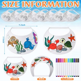 Velmitten 36 Pcs Color Your Own Foam Visors with Marker Pens for Kids Ocean Animals Foam Visors for Kids Summer DIY Crafts DIY Foam Visors Craft Kit for Children Summer Party Home Activities Fun White