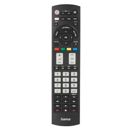 Hama Universal Remote Control for Panasonic TVs (Infrared, Learnable, Luminous Buttons, Smart Button, Easy Mode Function, Ergonomic Main Buttons, 10 m Range) Black