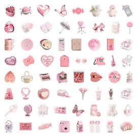 Pink Stickers 60 Pcs, Cute Stickers Packs Waterprof Vinyl Stickers | Laptop Stickers Aesthetic for Adults Kids | Preppy Stickers for Suitcases, Phone, Laptops, Water Bottles, Guitar
