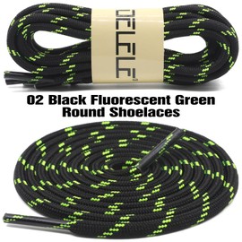 DELELE Round Work Boot Laces: 63 inch Black Fluorescent Green Heavy Duty Hiking Shoe Laces for Boots 2 Pair