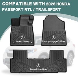 Pleoos® Floor Mats for Honda Passport 2026 RTL/TrailSport, All-Weather TPE Rubber Floor Liners, Automobile Mats Accessories Front Rear Row for Honda Passport 2026