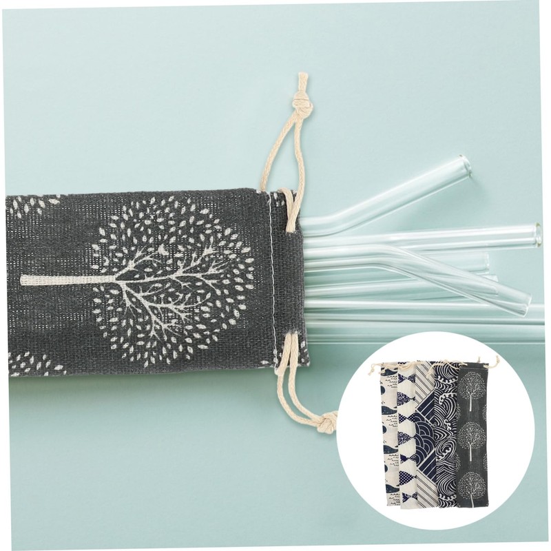 Healeved 5pcs Cotton and Linen Drawstring Storage Pouch for Travel
