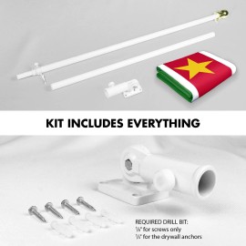 UD_G128 Combo Pack: 6 Ft Tangle Free Aluminum Spinning Flagpole (White) & Suriname Surinamese Flag 3x5 Ft, LiteWeave Pro Series