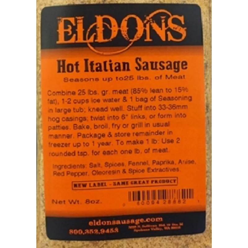 Eldons Hot Italian Fresh Sausage Seasoning Seasons 25 lbs. of