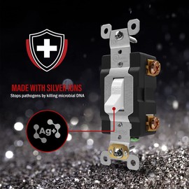 ENERLITES ENERLITES Toggle Light Switch, Light Switch, Single Pole, 20A 120/277V, Grounding Screw, Commercial Grade, UL Listed, 81201A-W-5PCS, White, 5 Pack