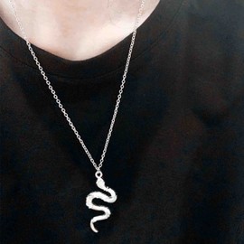 Cimenexe Gothic Snake Pendant Necklace Silver Snake Choker Necklace Punk Viper Serpent Necklace Chain Minimal Snake Reptile Necklace Jewelry for Women and Girls Gifts