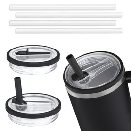 2 Pack 40 oz Tumbler Flip Straw Lid Replacement,Push-Button Flip the Spill Proof Cup Cover,Leak-Proof Water Bottle Parts,Compatible with Cup Quencher-Cream White (Black)